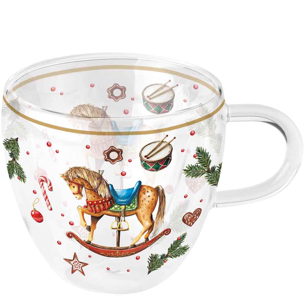 Szklanka dwuścienna termiczna 0.2 L Classic rocking horse white