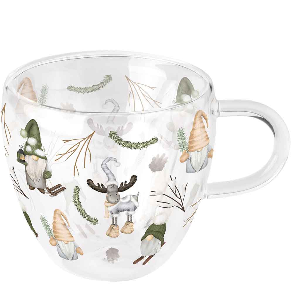 Szklanka dwuścienna termiczna 0.2 L Forest gnomes white