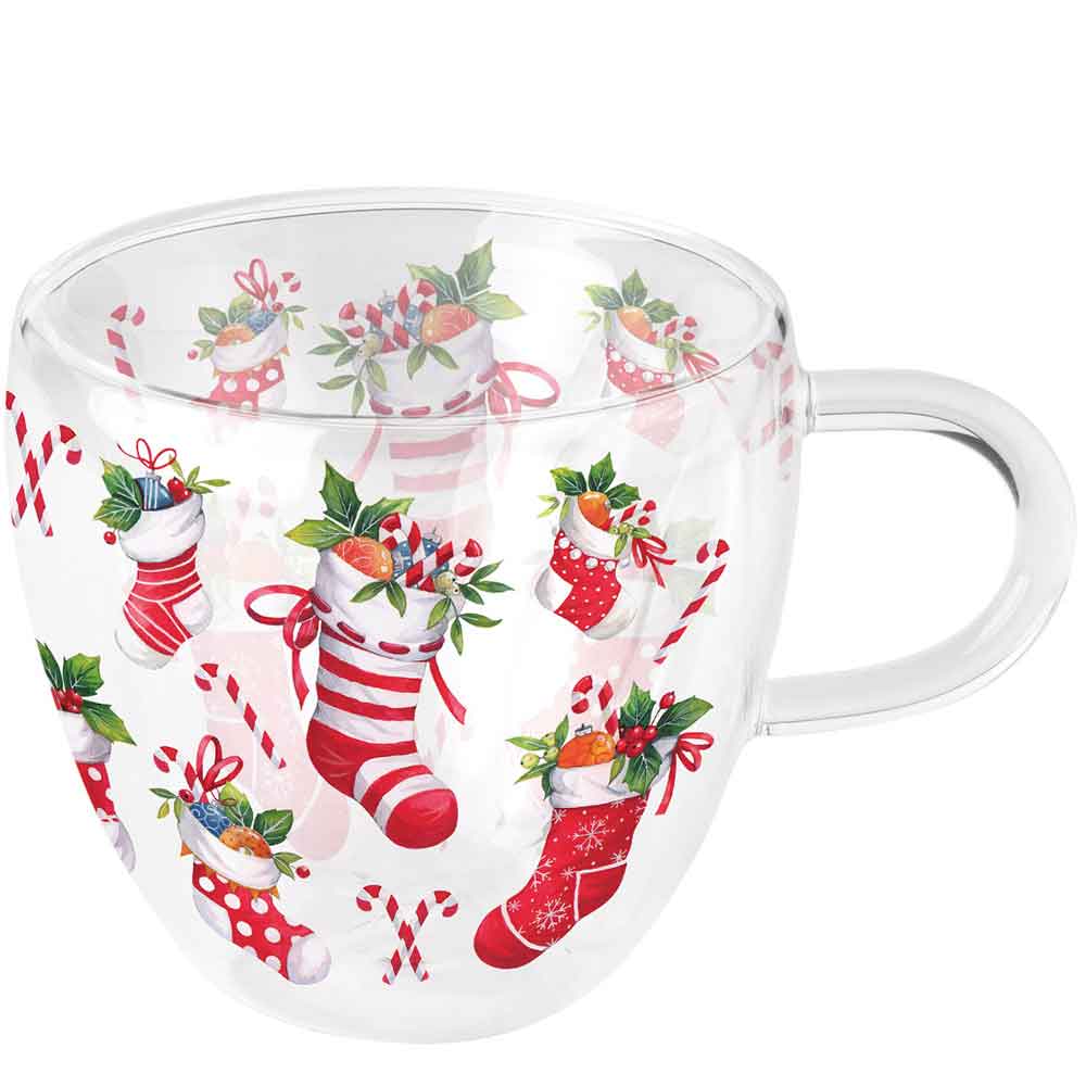 Szklanka dwuścienna termiczna 0.2 L X-Mas stockings white