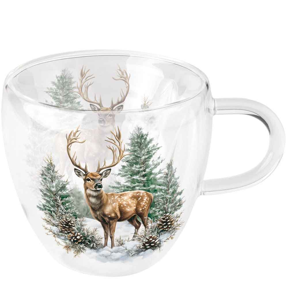 Szklanka dwuścienna termiczna 0.2 L Winter stag white