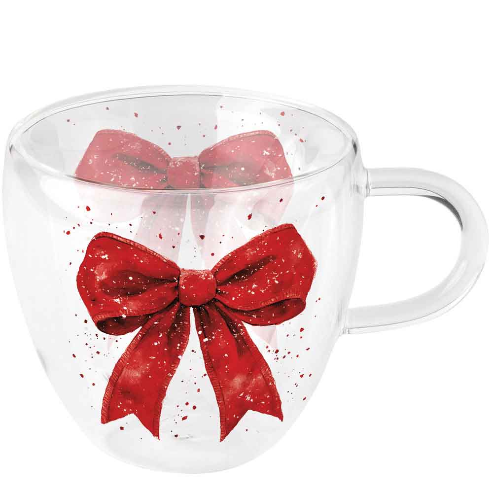 Szklanka dwuścienna termiczna 0.2 L Fancy bow red/white