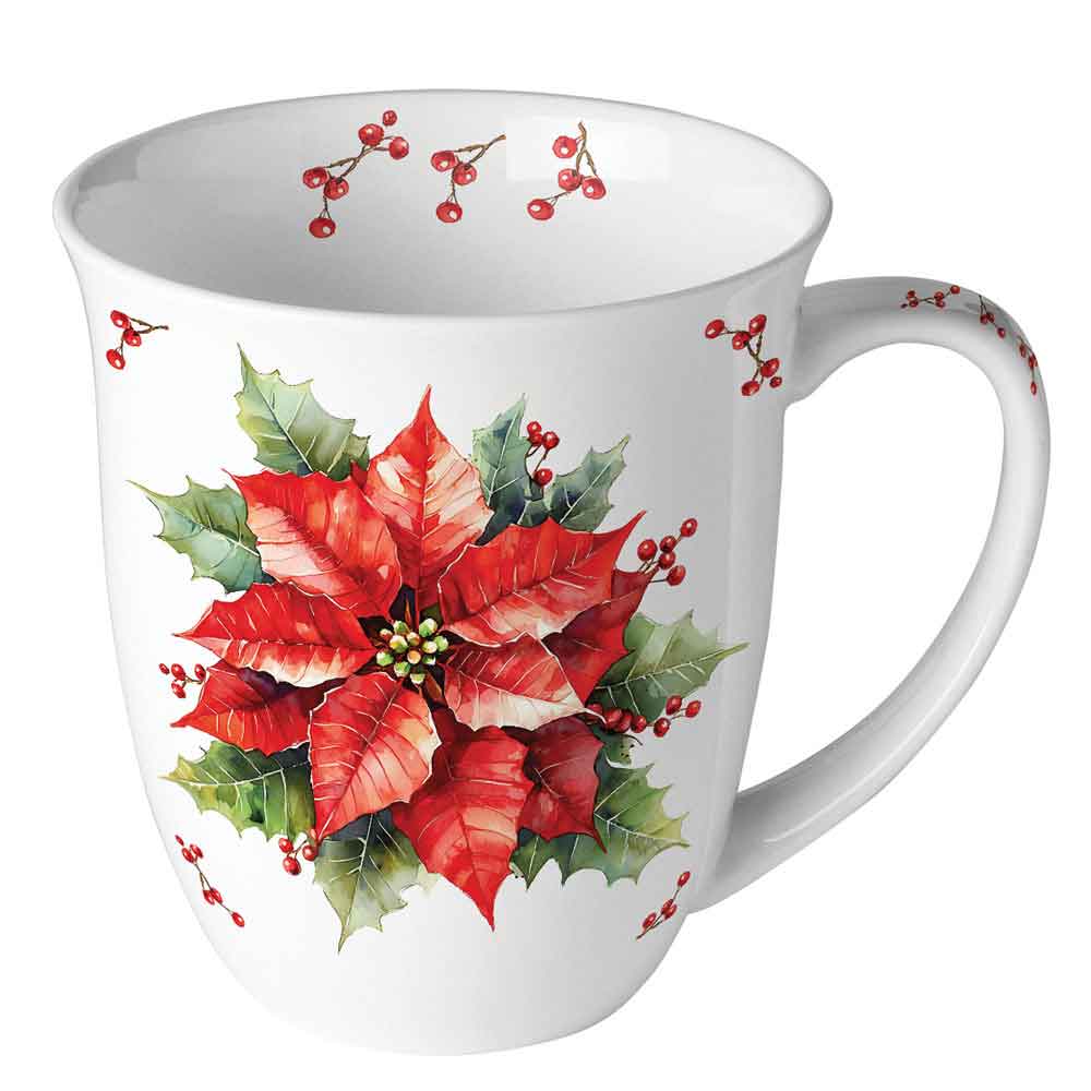 Kubek 0.4 L Festive poinsettia white